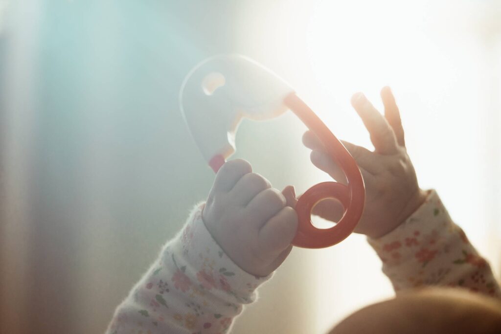 Newborn Baby Hands with a Toy Free Photo