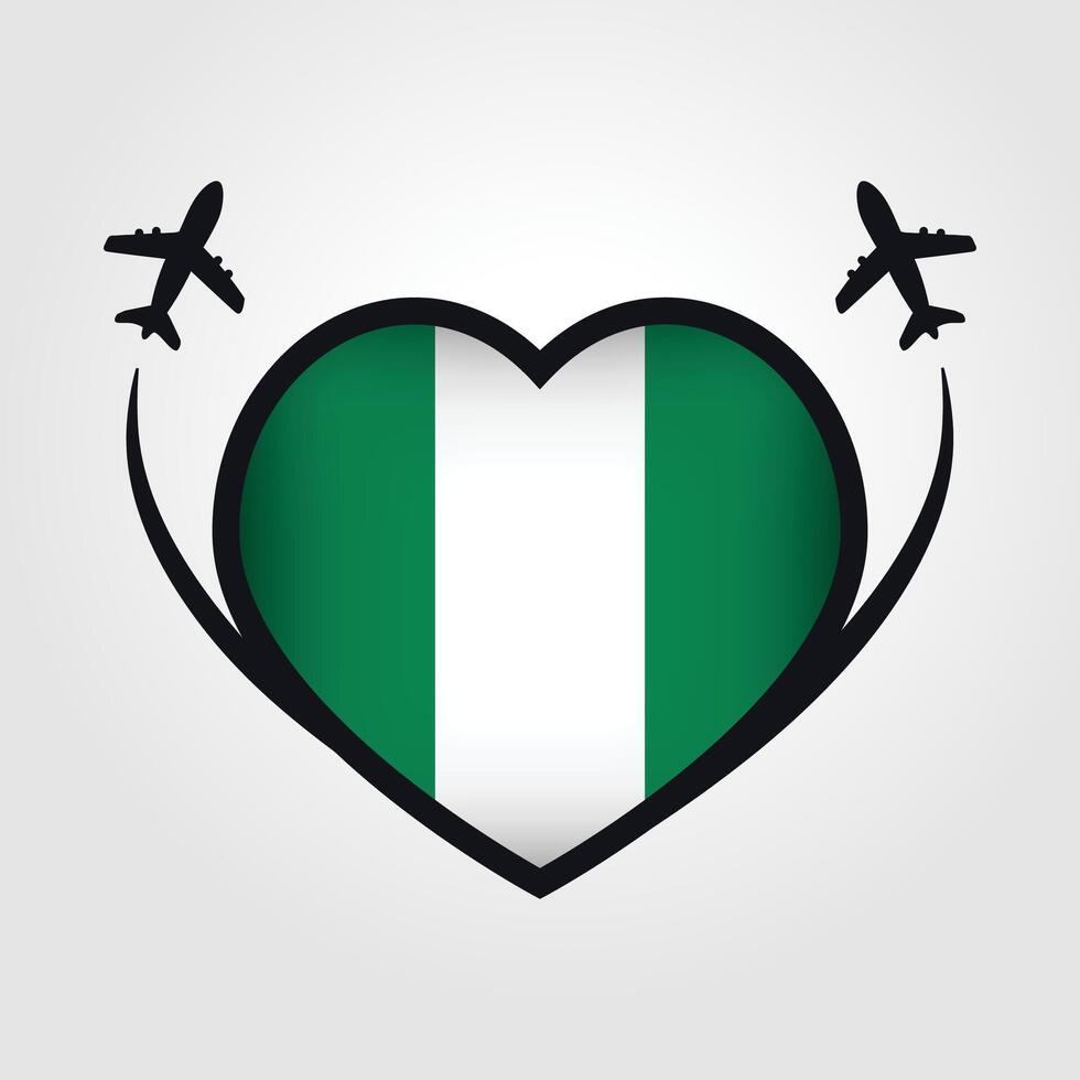 Nigeria Travel Heart Flag With Airplane Icons Stock Free