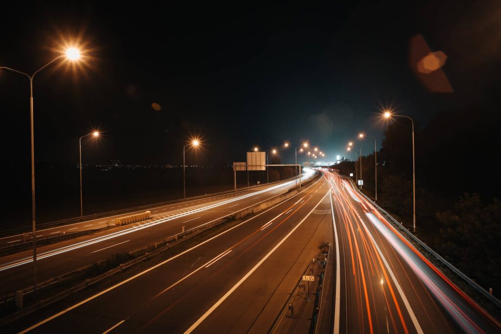 Night Car Lights on The Road Free Photo