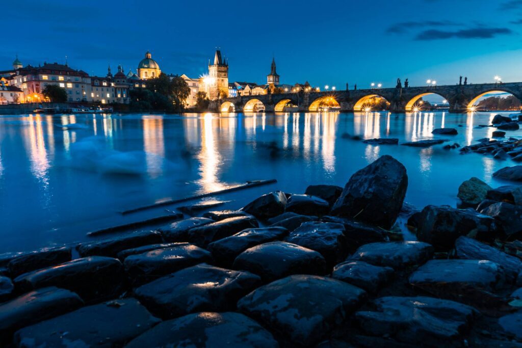 Night View of Charles Bridge in Prague Free Photo