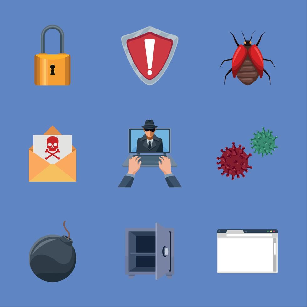 nine cyber fraud icons Stock Free