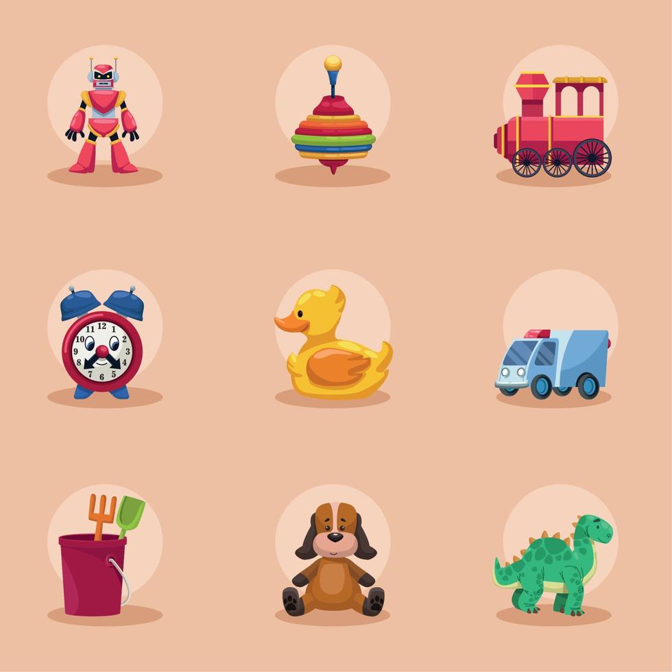 nine kids toys icons Stock Free