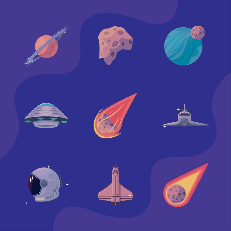 nine outer space icons Stock Free