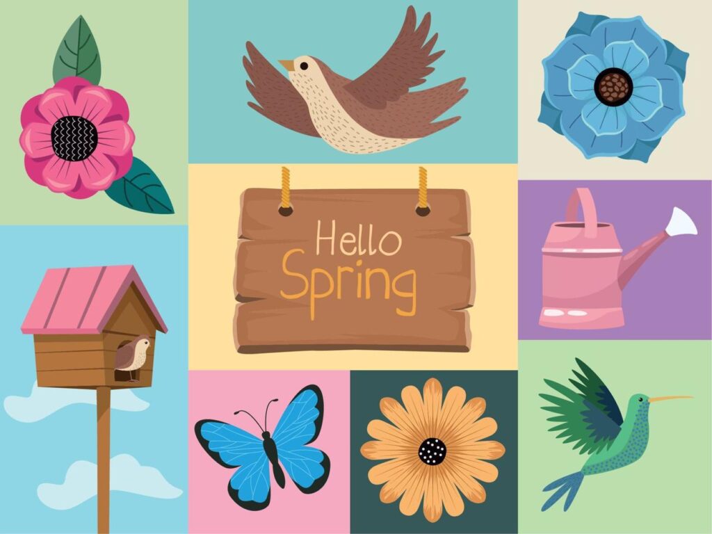 nine spring season icons Stock Free