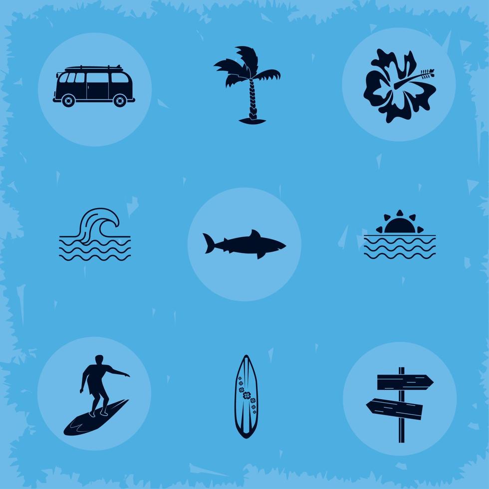 nine surf sport icons Stock Free