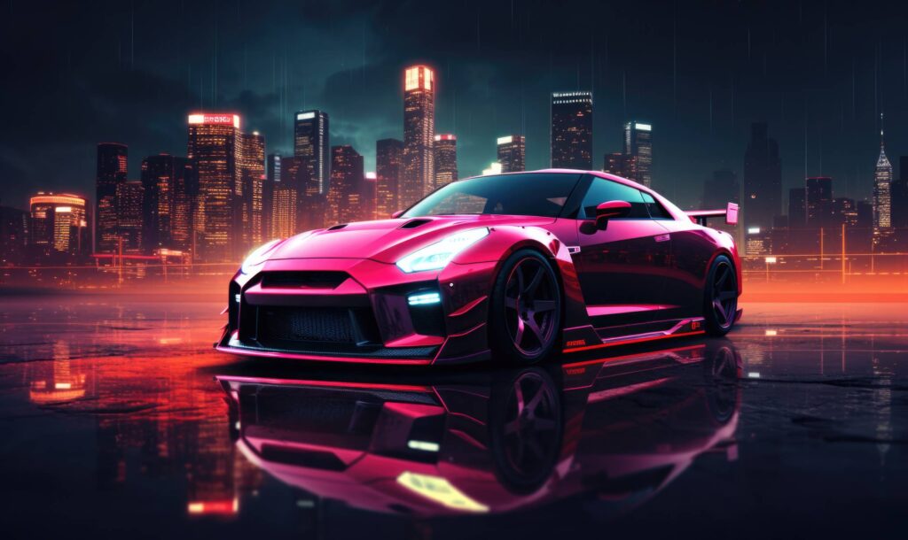 Nissan GT-R Wallpaper in Dark Night Reflections Stock Free