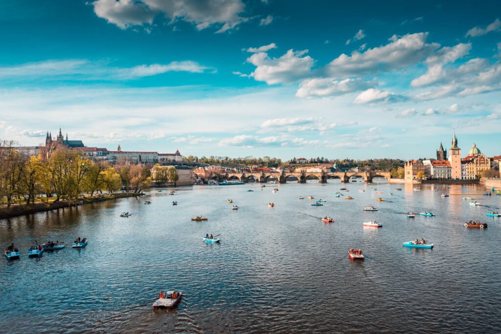 Normal Life Around Charles Bridge in Prague City Free Photo