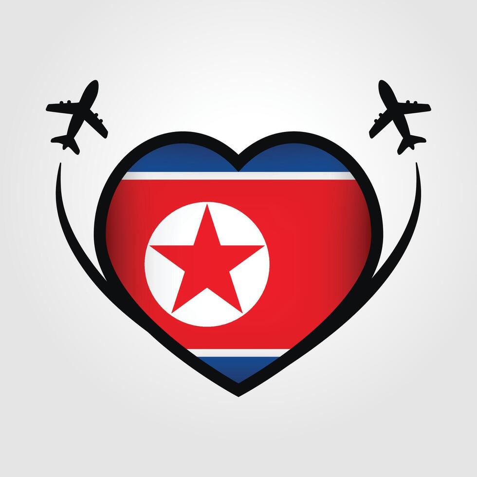 North Korea Travel Heart Flag With Airplane Icons Stock Free