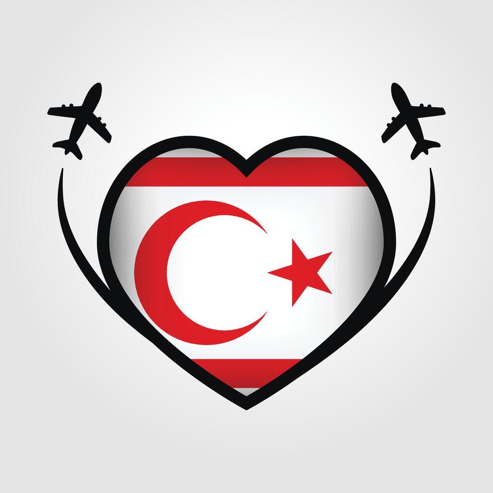 Northern Cyprus Travel Heart Flag With Airplane Icons Stock Free