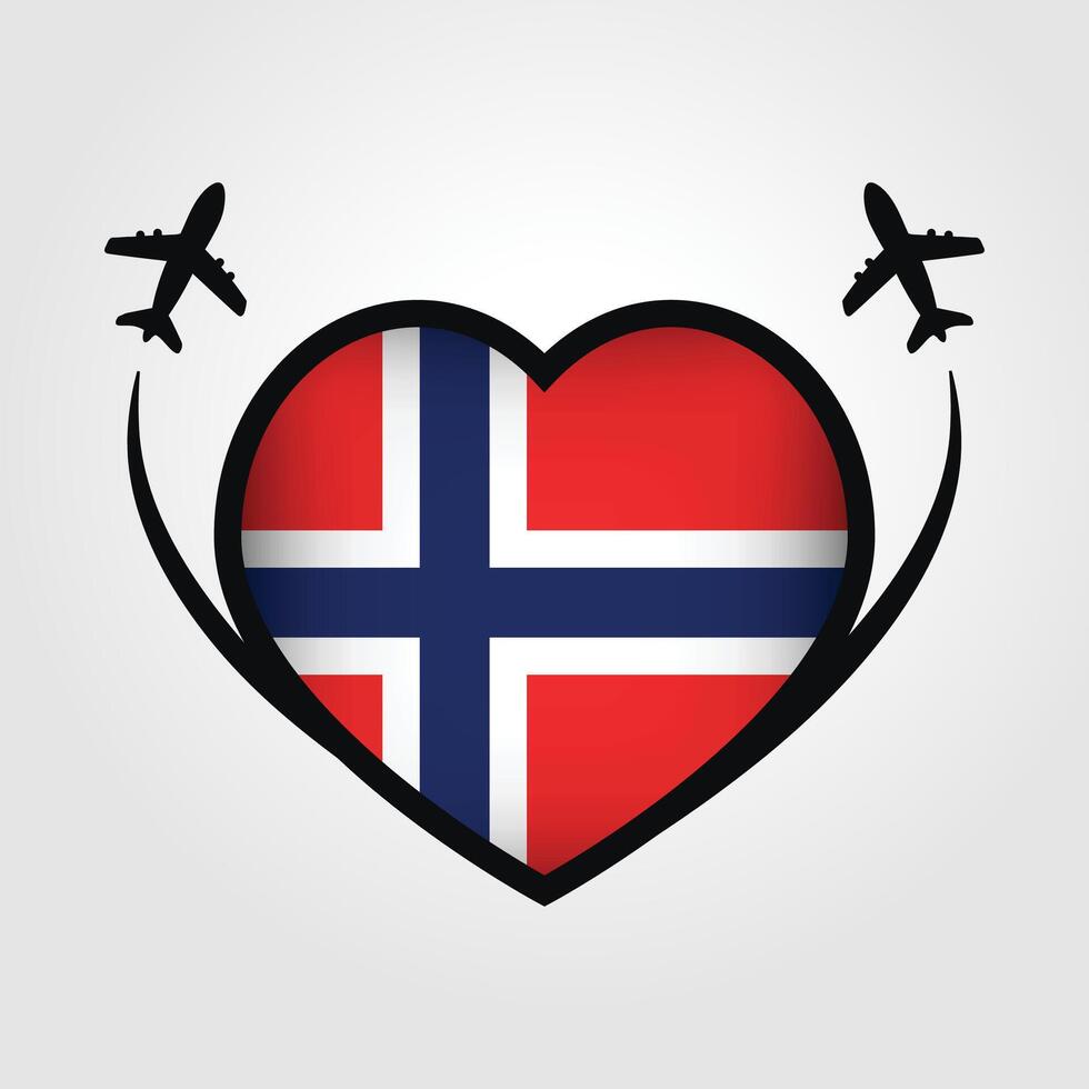 Norway Travel Heart Flag With Airplane Icons Stock Free