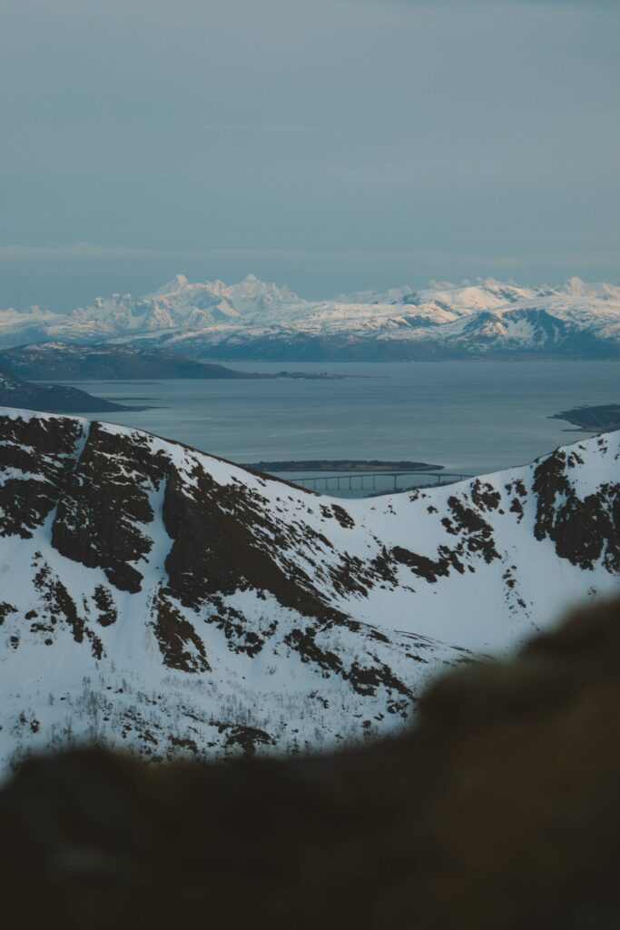 Norway Winter Landscape with Snowy Mountains and Fjord Free Photo