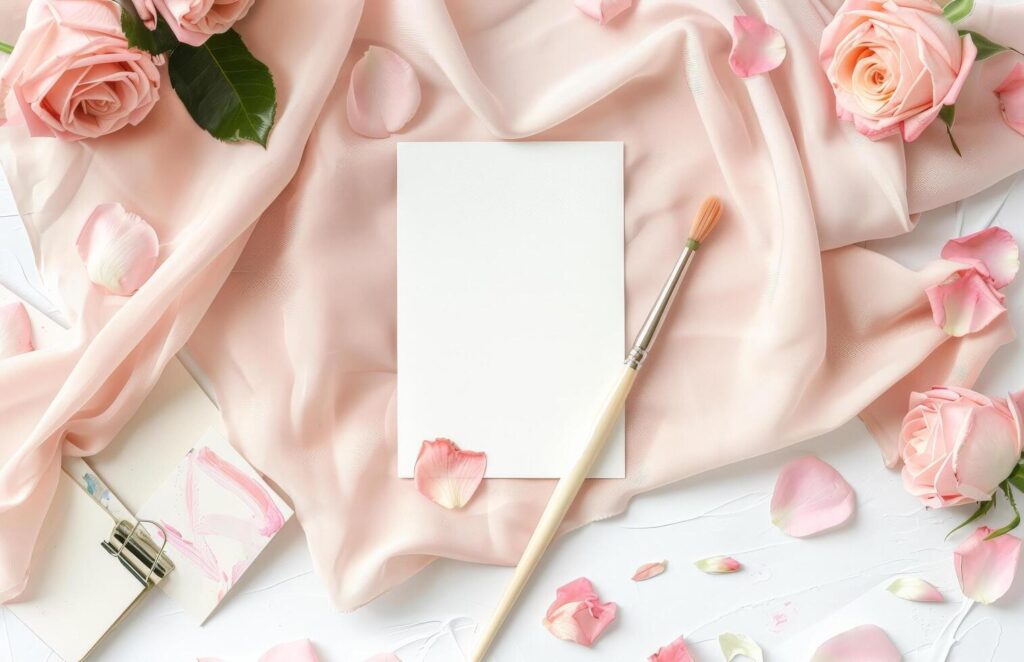 Notepad, Pen, and Flowers on Pink Background Stock Free