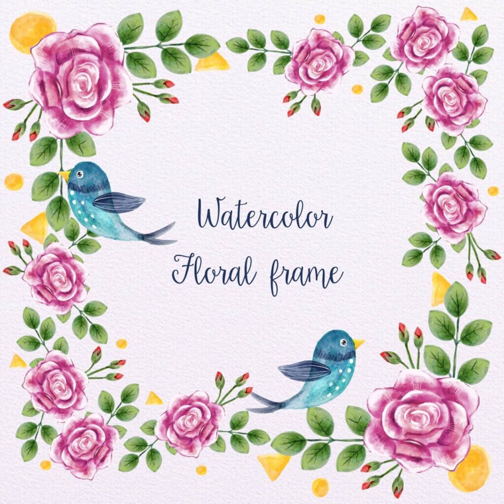 Watercolor Floral Frame With Birds