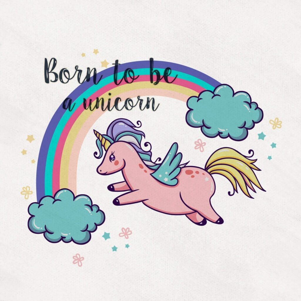 Cute Magical Unicorn With Rainbow