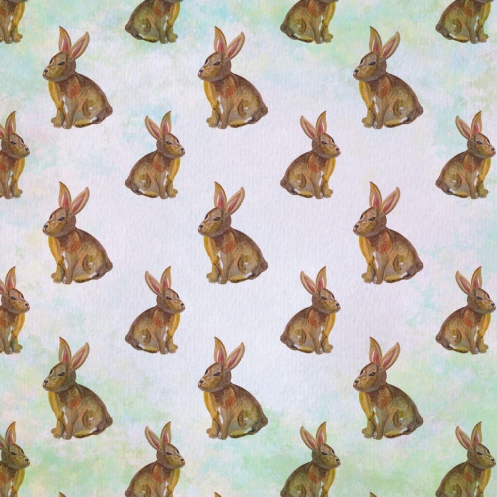 Seamless pattern with watercolor rabbits