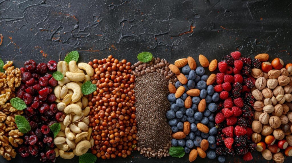 Nuts and Blueberries on a Dark Background Stock Free