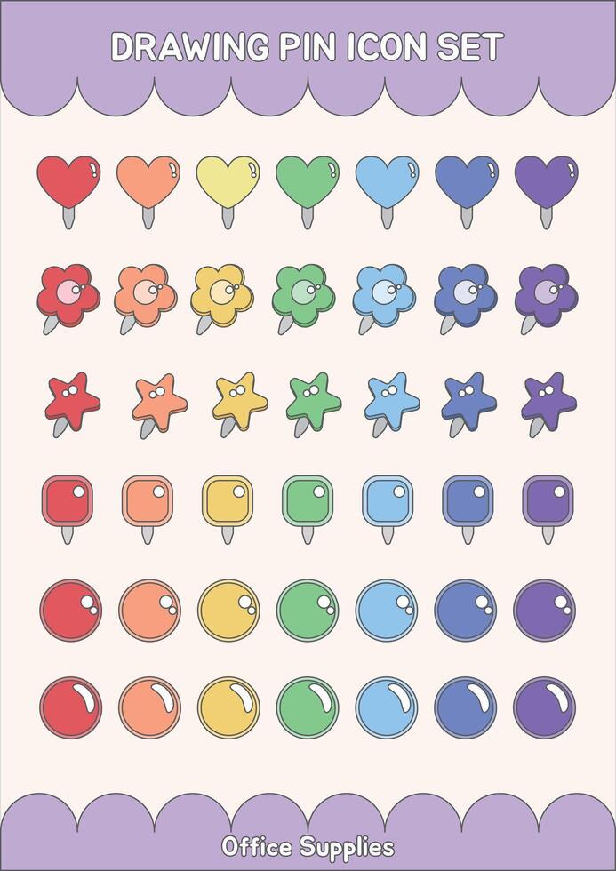 Office Supplies Various Shape Rainbow Color Drawing Icon Pin Set Stock Free