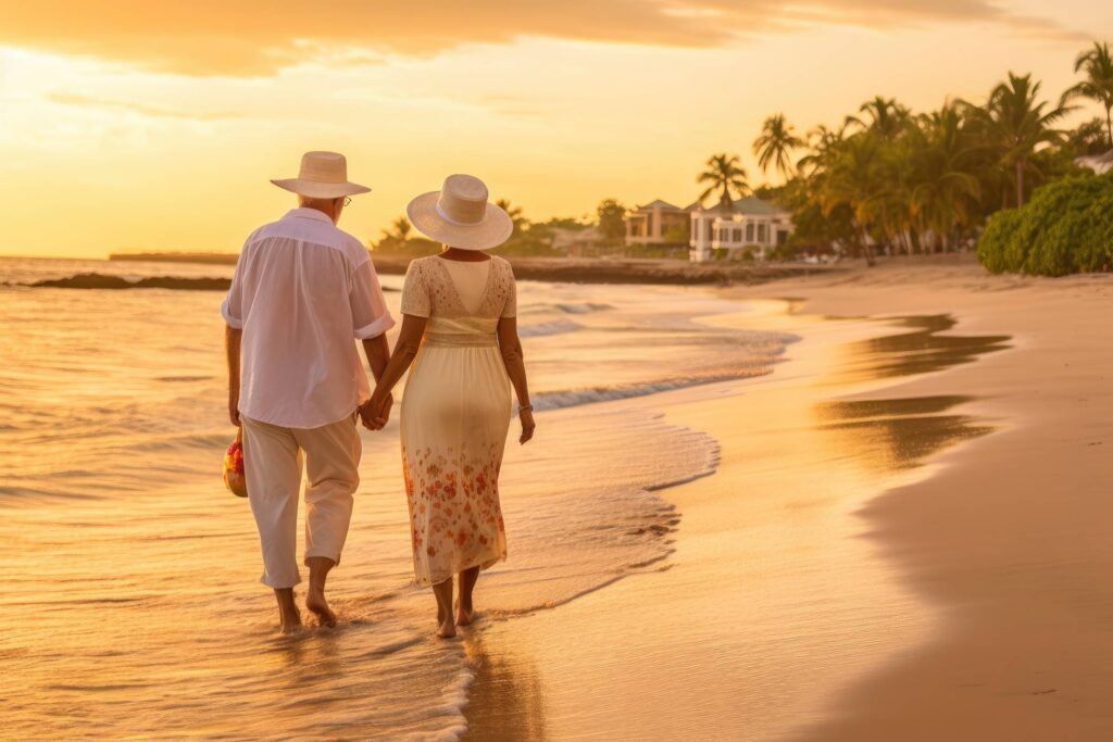 Old Couple in Love Walking on the Beach Stock Free