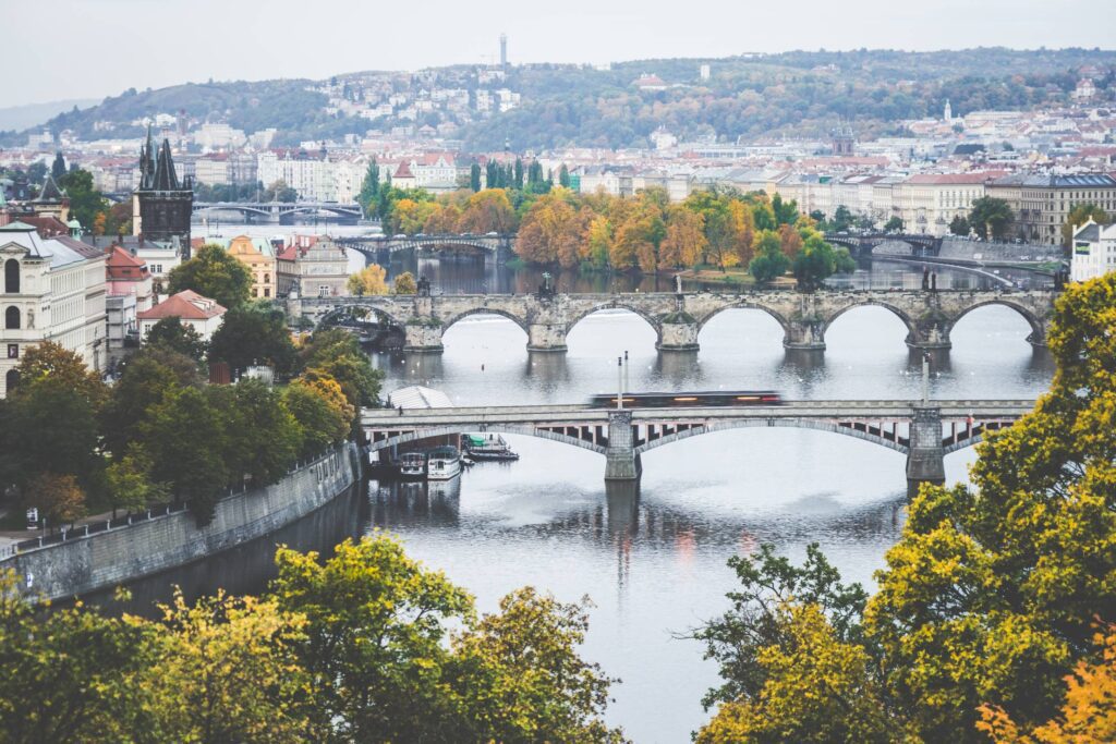 Old Prague Bridges in Autumn Morning Free Photo