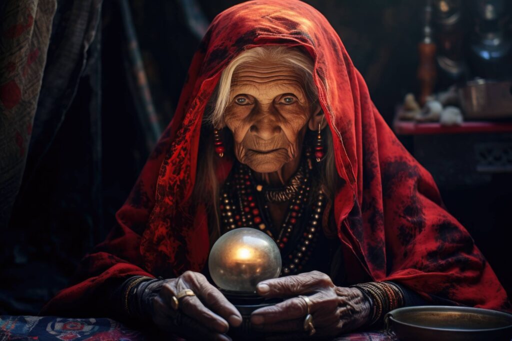 Old Woman Fortunetelling from Crystal Ball Stock Free