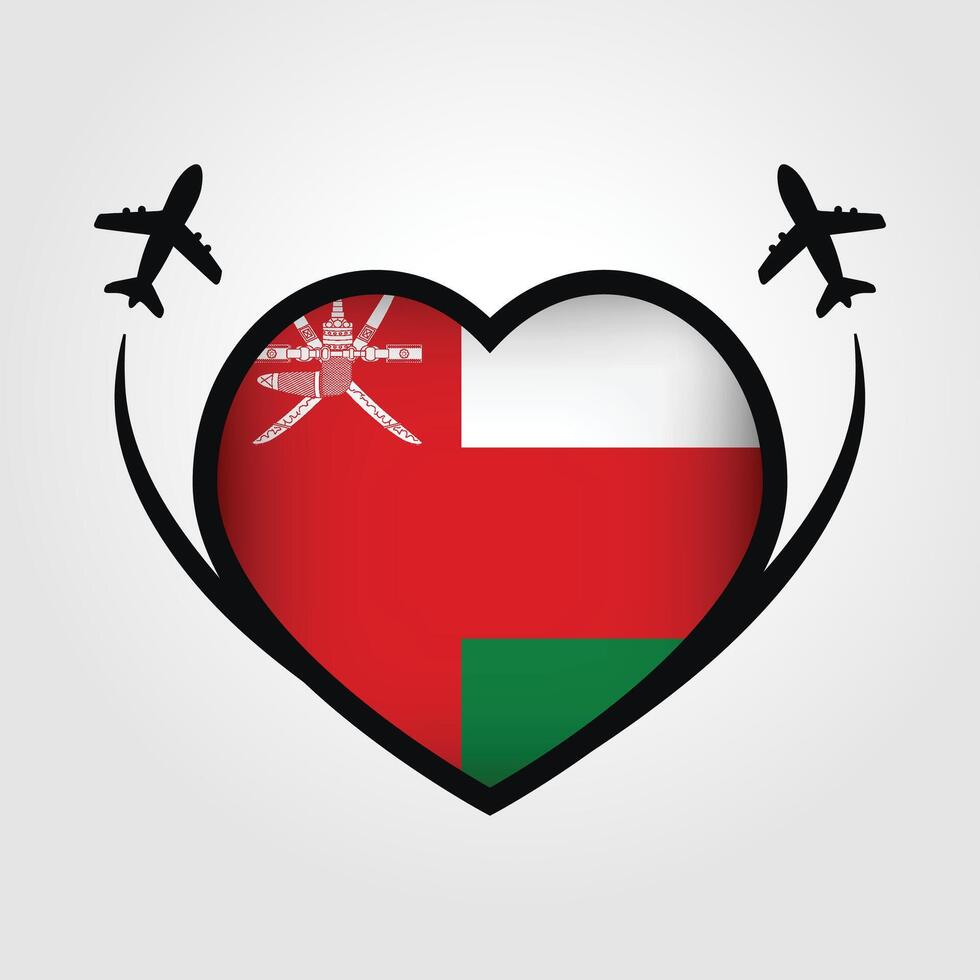 Oman Travel Heart Flag With Airplane Icons Stock Free