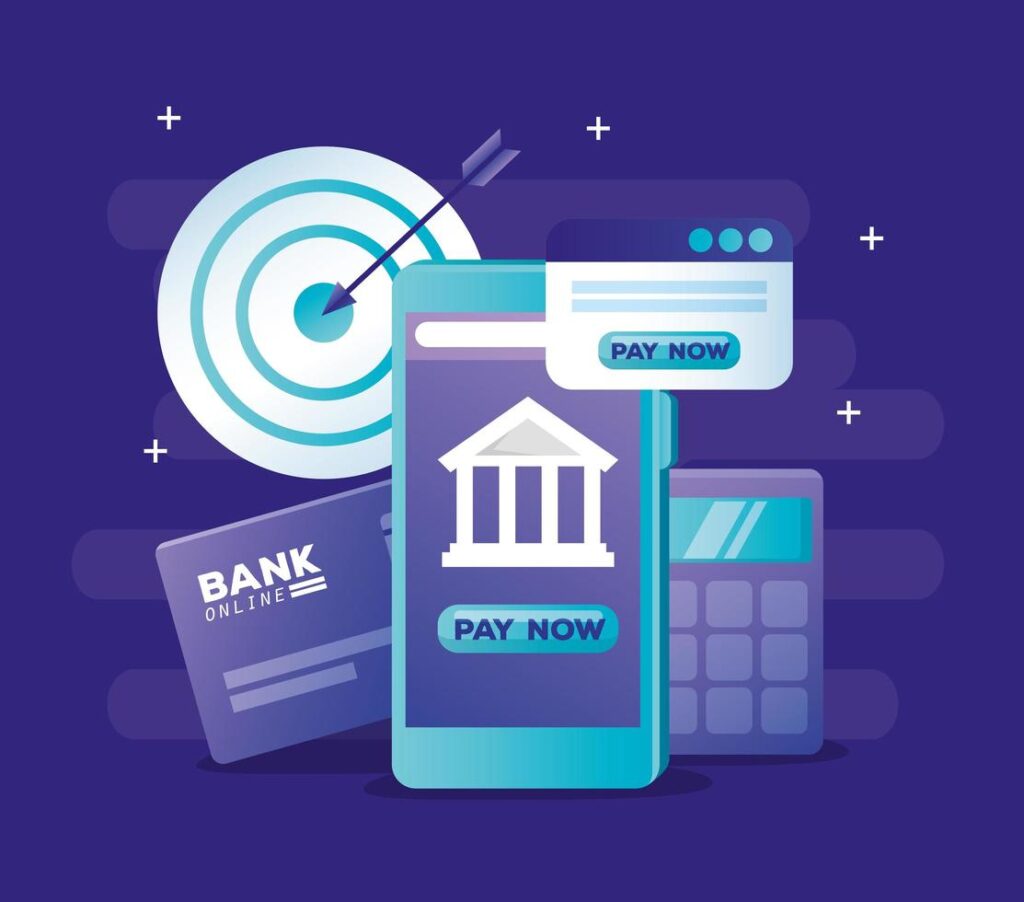 Online banking concept with smartphone and icons Stock Free