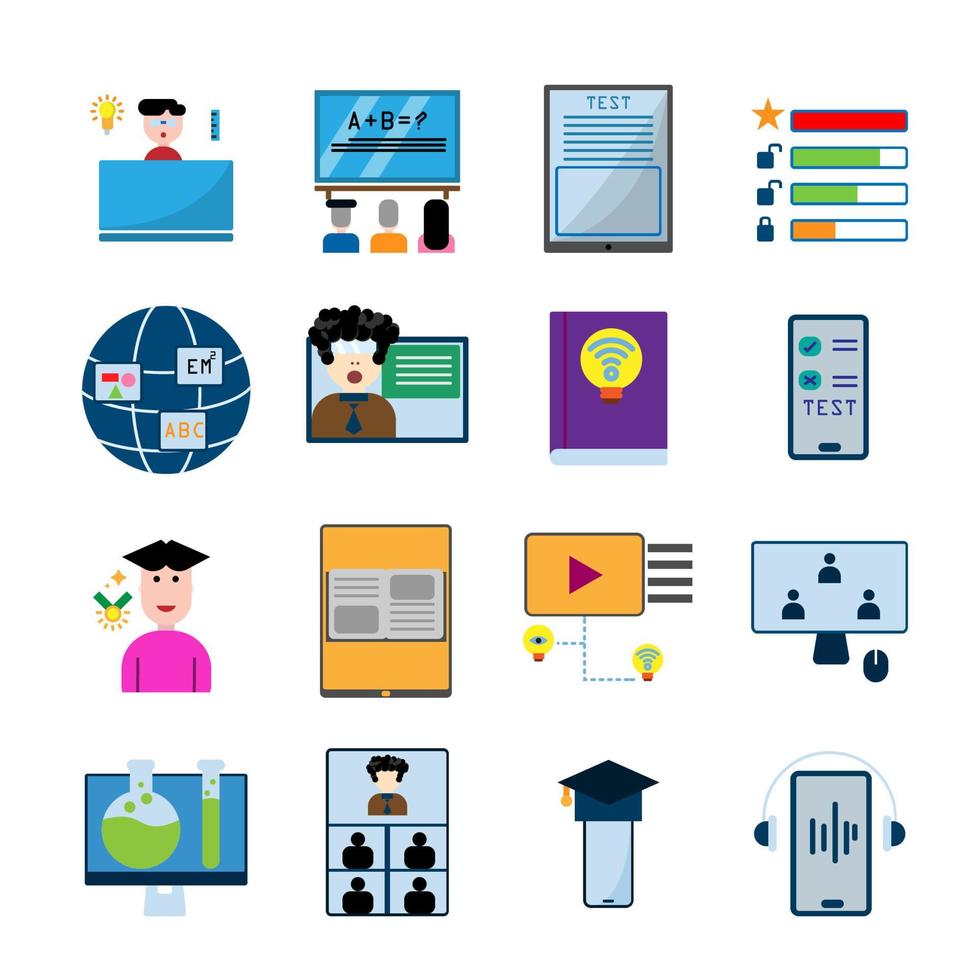 Online learning flat icon set, online learning icons via multimedia equipment Stock Free