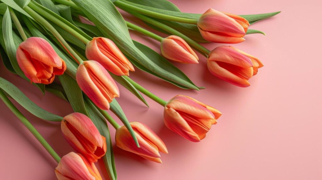 Orange Tulips On Pink Background Stock Free