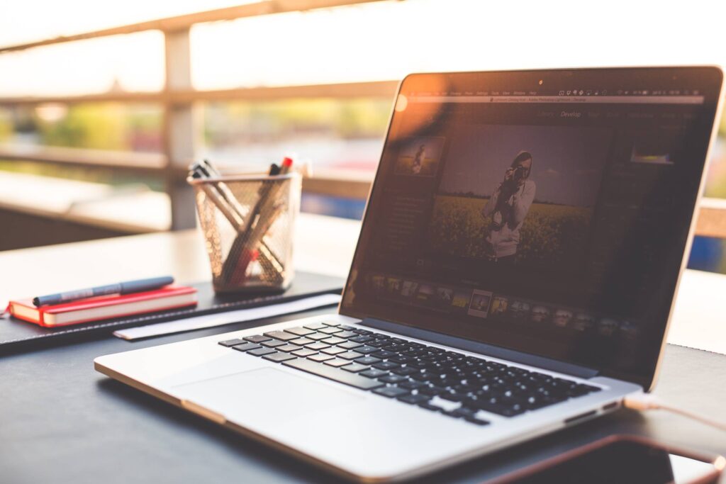 Outdoor Garden Office Working Desk With Laptop Free Photo