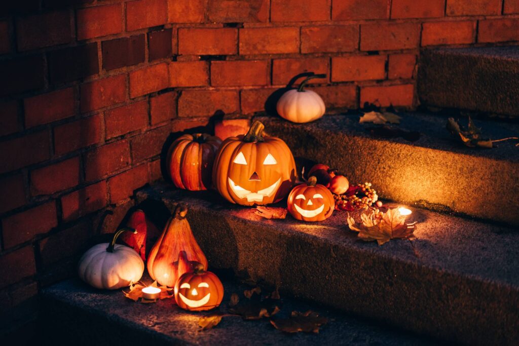 Outdoor Homemade Halloween Decoration on Entrance Stairs Free Photo