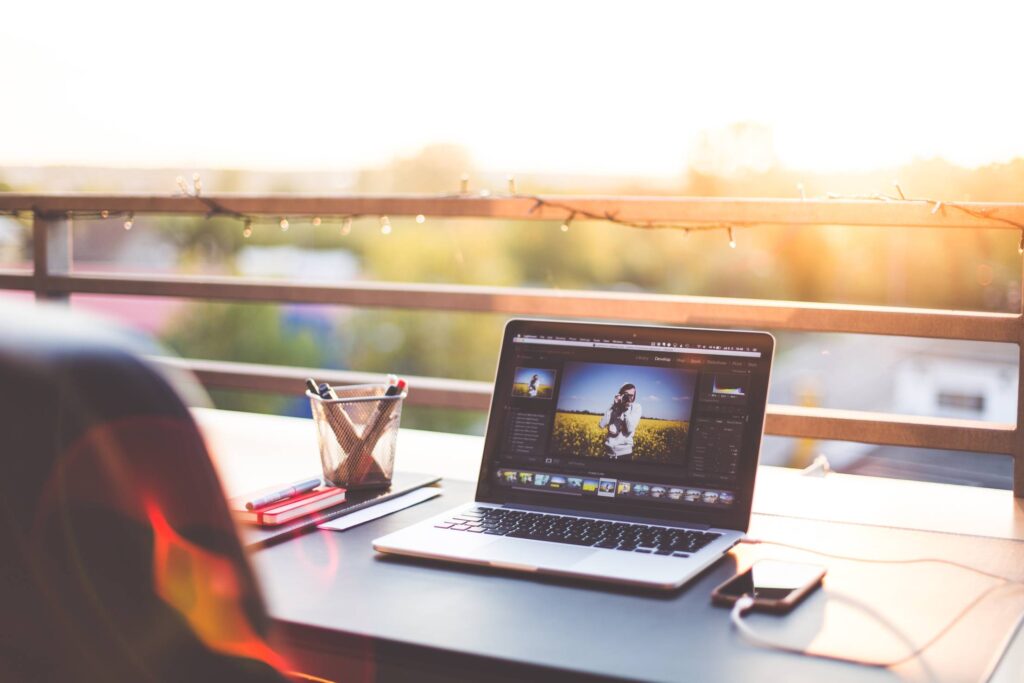 Outdoor Office Workspace Setup with High Ceiling Free Photo