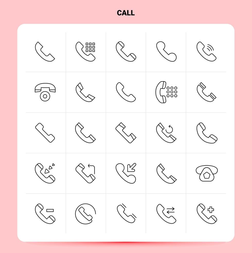 OutLine 25 Call Icon set. Vector Line Style Design Black Icons Set. Linear pictogram pack. Web and Mobile Business ideas design Vector Illustration. Stock Free and Free SVG