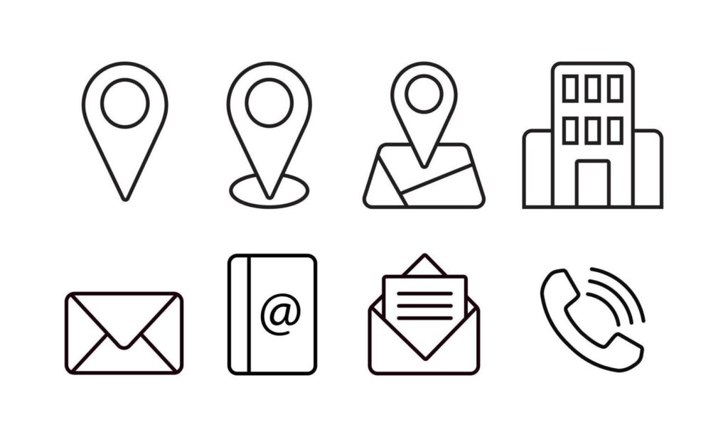 Outlined icon of business contact set. Suitable for design element of business card, personal identity information, and company profile symbol. Simple contact icon collection. Stock Free