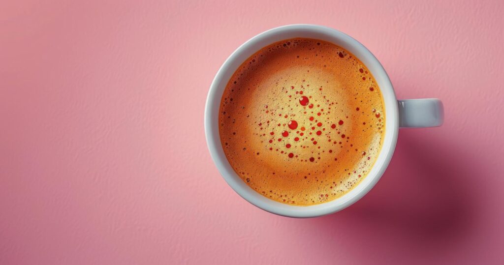 Overhead View of a Cup of Coffee With Foam on a Pink Background Stock Free