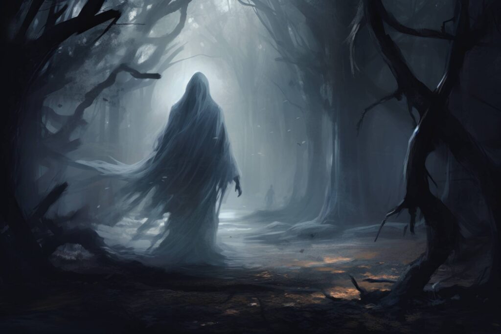 Painting of Ghost Walking in Forest Stock Free