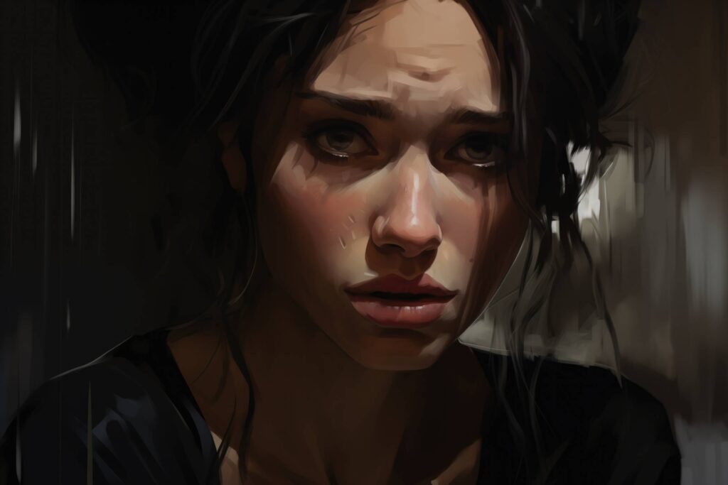 Painting of Sad Broken Woman Stock Free