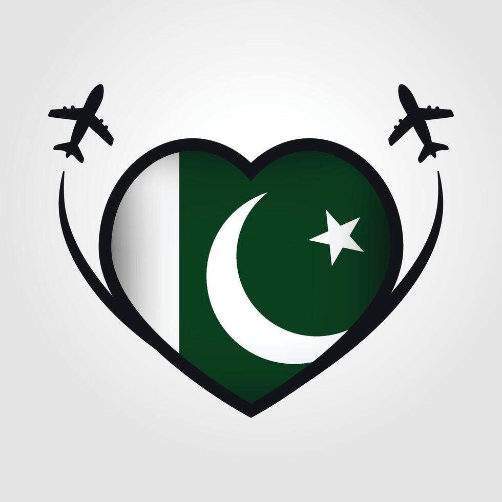 Pakistan Travel Heart Flag With Airplane Icons Stock Free