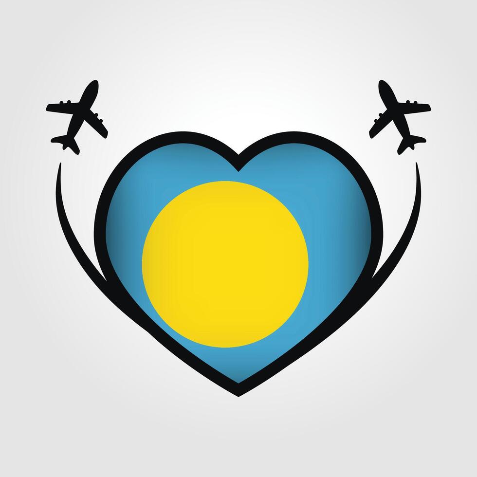 Palau Travel Heart Flag With Airplane Icons Stock Free