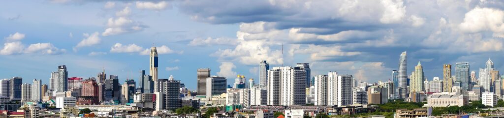 
									Panorama image – Modern building in business district at Bangkok city, Thailand. Stock Free