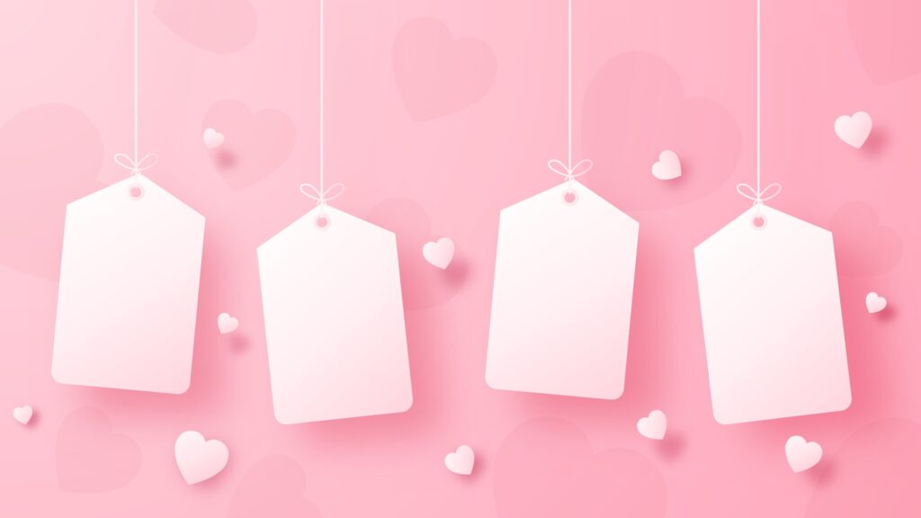 Paper art with tag label on love heart background. Free Vector