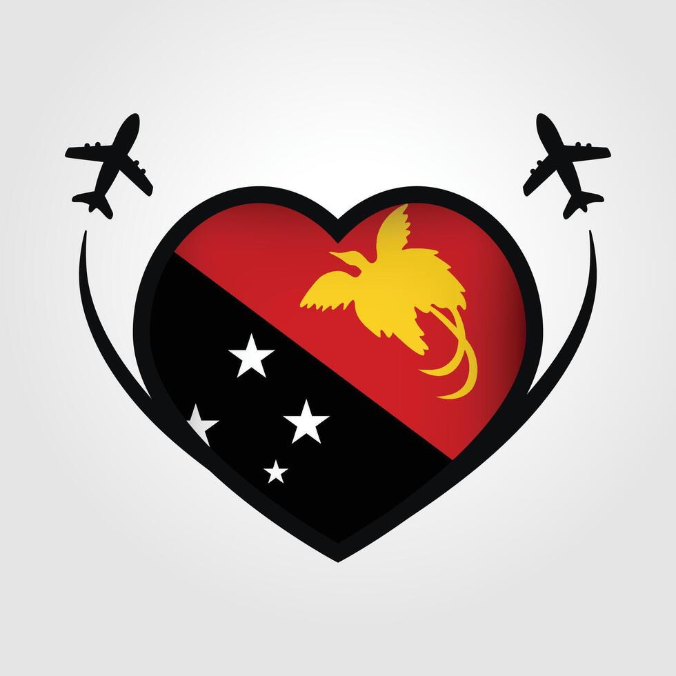 Papua New Guinea Travel Heart Flag With Airplane Icons Stock Free