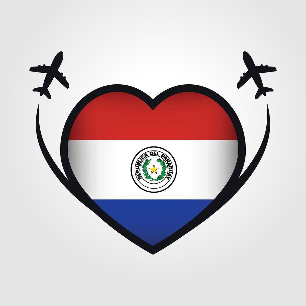 Paraguay Travel Heart Flag With Airplane Icons Stock Free