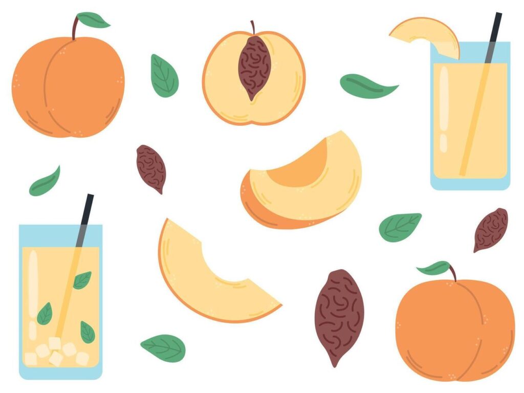 Peach Icon Sheet, peach fresh juice, fruits collection Stock Free