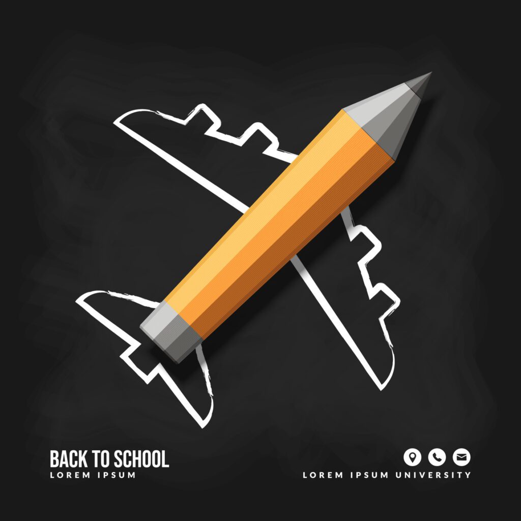 Pencil Plane take off background vector design, Concept of Back to school for invitation poster and banner Free Vector and Free SVG