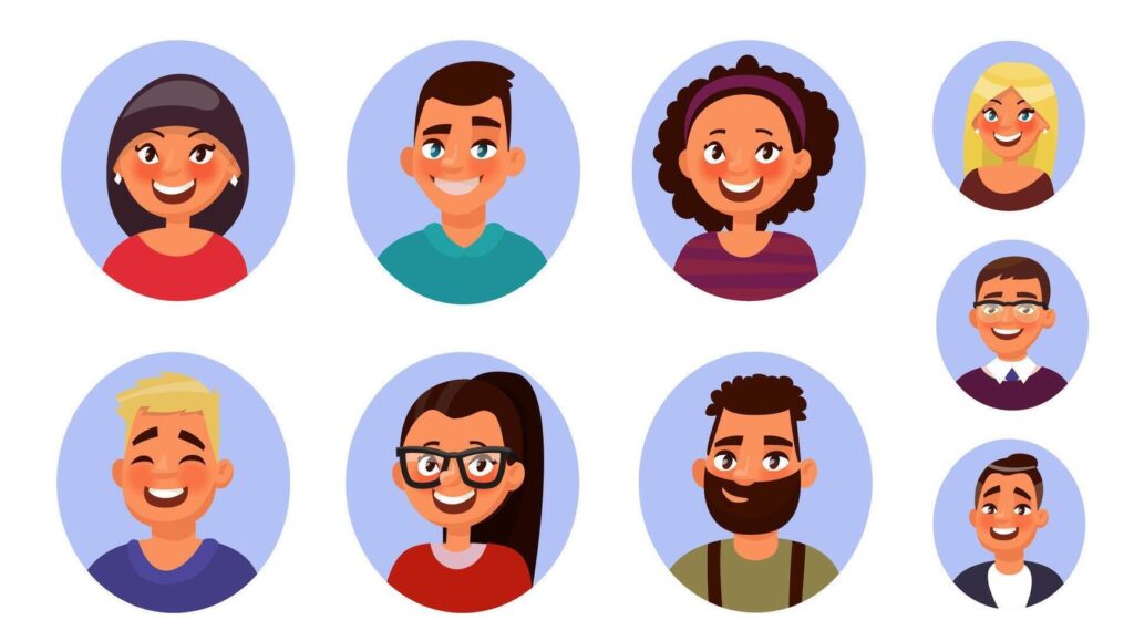 People avatar. Smiling human circle portrait, female and male person round avatars icon illustration collection. Stock Free