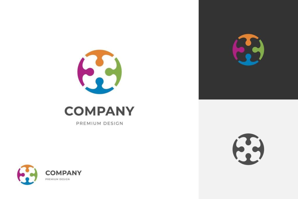 People Family group logo icon design with round human symbol for community together, meeting logo template Stock Free