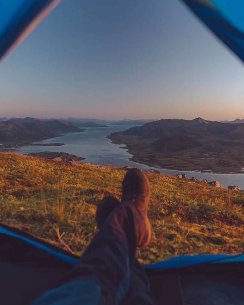 Perfect Tent View on Norwegian Fjord Free Photo