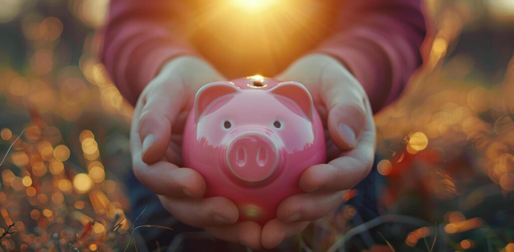 Person Holding Pink Piggy Bank In Front of Blurred Background Stock Free