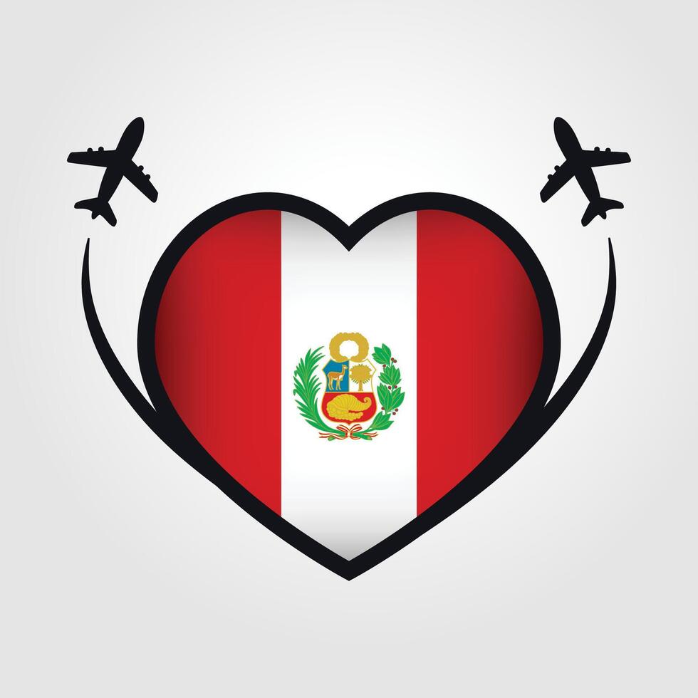 Peru Travel Heart Flag With Airplane Icons Stock Free