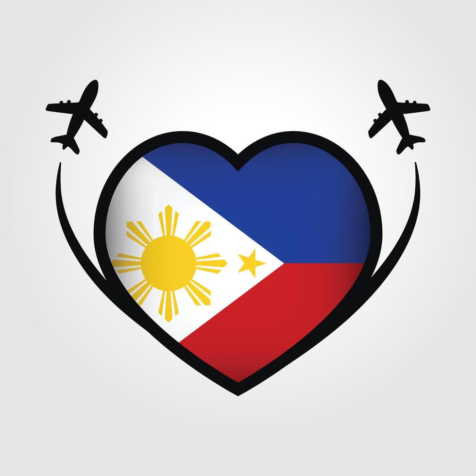 Philippines Travel Heart Flag With Airplane Icons Stock Free